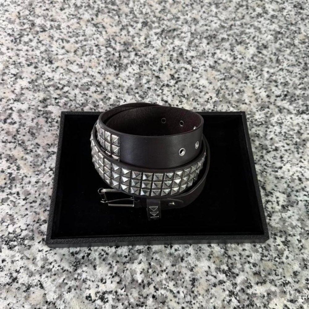Silver Chrome Steel Brown‎ Cyber Y2k Studded Belt Brand New